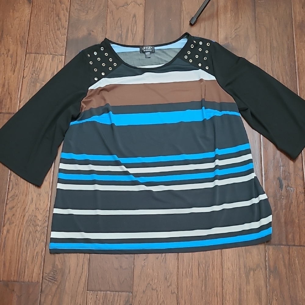 JSP Black, White, Brown & Blue Striped Blouse size 2X